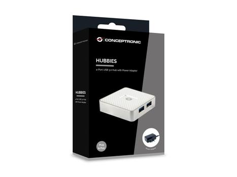CONCEPTRONIC USB-Hub 4Port USB3.0 mit Power Adapter (HUBBIES03W)