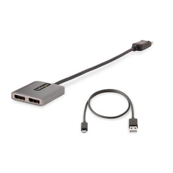 STARTECH 2-Port DisplayPort MST Hub Dual 4K 60Hz DP 1.4multi-Monitor Video Adapter 1ft Built-in Cable USB Powered Windows Only (MST14DP122DP)