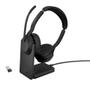 JABRA a Evolve2 55 UC Stereo - Headset - on-ear - Bluetooth - wireless - active noise cancelling - USB-C, USB-A - black - with charging stand - Zoom Certified,  Certified for Microsoft Teams, Cisco Webex Cer (25599-989-989)