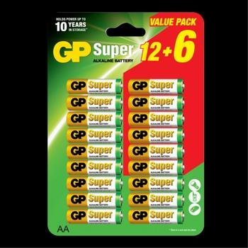 GP Super Alkaline Battery, Size AA, LR6, 1.5V, 12+6-pack (151353)