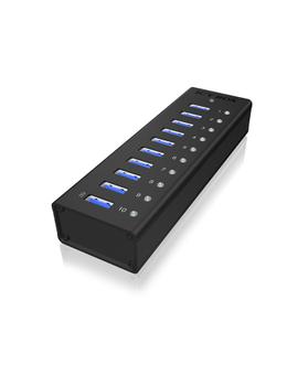 ICY BOX 10 x Port USB 3.0 Hub with USB charge port, Black (IB-AC6110)