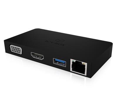 ICY BOX Docking Station with integrated cable USB Type-C, HDMI, VGA, Black (IB-DK4023-CPD)