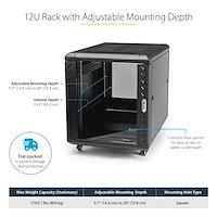 StarTech 12U AV Rack Cabinet - Network Rack with Glass Door - 19 inch Computer Cabinet for Server Room or Office (RK1236BKF) - rack - 12U (RK1236BKF)