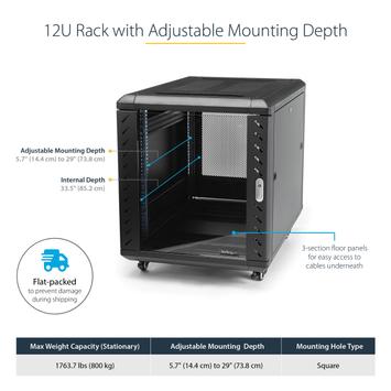 StarTech 12U AV Rack Cabinet - Network Rack with Glass Door - 19 inch Computer Cabinet for Server Room or Office (RK1236BKF) - rack - 12U (RK1236BKF)