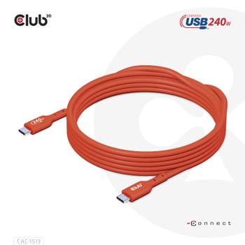CLUB 3D USB2 Type-C Bi-Directional USB-IF Certified Cable Data 480Mb PD 240W 48V/5A EPR M/M 3m 9.84 ft (CAC-1513)