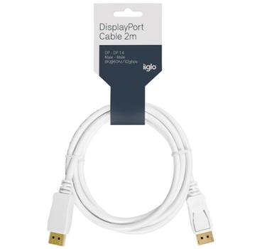 IIGLO Displayport kabel 2m (hvit) v1.4, 4K ved 120Hz, 8K ved 60Hz, 3D-video, HDR, PVC (II-DPMDPM14-W020)