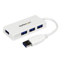 StarTech 4 Port USB 3.0 Hub - Multi Port USB Hub w/ Built-in Cable - Powered USB 3.0 Extender for Your Laptop - White (ST4300MINU3W) - hub - 4 porter