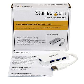 STARTECH Portable 4 Port SuperSpeed Mini USB 3.0 Hub - White (ST4300MINU3W)