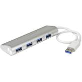 StarTech 4 Port Portable USB 3.0 Hub with Built-in Cable - Aluminum and Compact USB Hub (ST43004UA) - hub - 4 porter (ST43004UA)