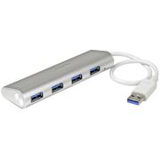 STARTECH StarTech.com 4 Port kompakter USB 3.0 Hub mit eingebautem Kabel - Aluminium USB Hub - Silber - Hub - 4 x SuperSpeed USB 3.0