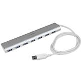 StarTech 7 Port Compact USB 3.0 Hub with Built-in Cable - Aluminum USB Hub - Silver USB3 Hub with 20W Power Adapter (ST73007UA) - USB-periferdelesvitsj - 7 porter (ST73007UA)