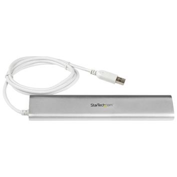 StarTech 7 Port Compact USB 3.0 Hub with Built-in Cable - Aluminum USB Hub - Silver USB3 Hub with 20W Power Adapter (ST73007UA) - USB-periferdelesvitsj - 7 porter (ST73007UA)