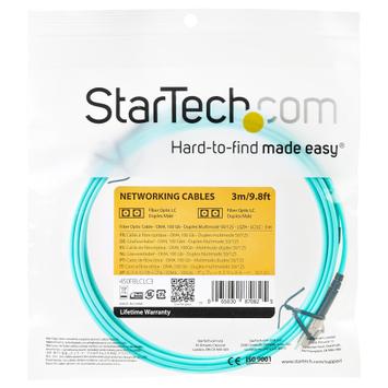 StarTech Aqua OM4 Duplex Multimode Fiber - 3m/ 9 ft - 100 Gb - 50/125 - OM4 Fiber - LC to LC Fiber Patch Cable (450FBLCLC3) - nettverkskabel - 3 m - akvamarin (450FBLCLC3)