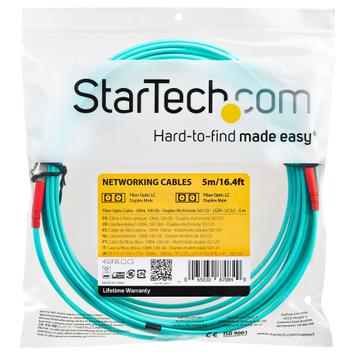 StarTech Aqua OM4 Duplex Multimode Fiber - 16 ft / 5m - 100 Gb - 50/125 - OM4 Fiber - LC to LC Fiber Patch Cable (450FBLCLC5) - nettverkskabel - 5 m - akvamarin (450FBLCLC5)