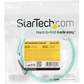 StarTech Aqua OM4 Duplex Multimode Fiber - 2m / 6 ft - 100 Gb - 50/125 - OM4 Fiber - LC to LC Fiber Patch Cable (450FBLCLC2) - nettverkskabel - 2 m - akvamarin (450FBLCLC2)