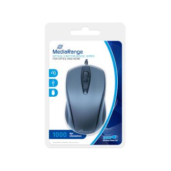 MediaRange Optical 3-button wired mouse, Black (MROS201)