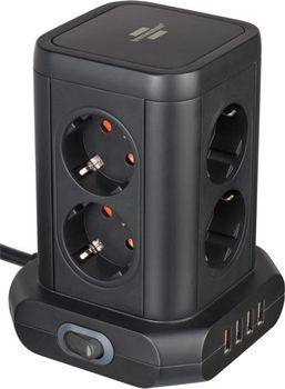 BRENNENSTUHL Socket Tower 8-fold with 4 USB 2m    black (1153560000)