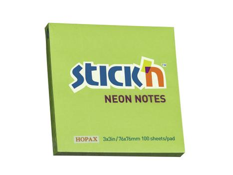 BNT Notes Stick'N NEON grøn 76x76mm 100blade (523404*12)