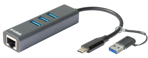 D-LINK USB-C/USB to Gigabit Ethernet Adapter with 3 USB 3.0 Ports (DUB-2332)