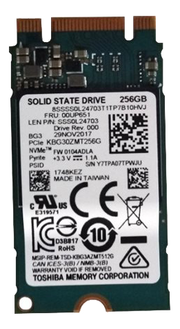 Toshiba - SSD - 256 GB - intern - M.2 2242 - PCIe 3.0 x2 (NVMe) - FRU - for ThinkPad 11e (5th Gen) 20LR  ThinkPad Yoga 11e (5th Gen) 20LN