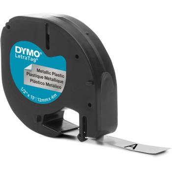 DYMO Letratag plasttape 12mm sort/sølv (S0721730*10)