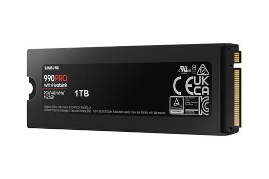SAMSUNG 990 PRO MZ-V9P1T0GW - SSD - krypterat - 1 TB - inbyggd - M.2 2280 - PCIe 4.0 x4 (NVMe) - 256 bitars AES - TCG Opal Encryption 2.0 - integrerad kylfläns - för Sony PlayStation 5 (MZ-V9P1T0GW)