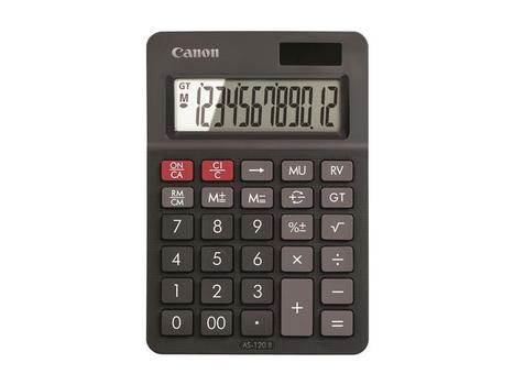 CANON AS-120II EMEA DBL Mini Calculator Solar and Battery 75.4x23.8 Display window Black (4722C003AA)