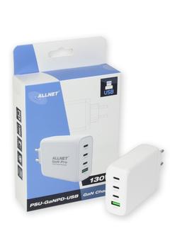 ALLNET Ersatznetzteil QC USB-C PD GaN Netzteil Power Supply 60 Watt 2x USB Typ-A QC, 1x USB Typ-C**EU PLUG** (PSU-GaNPD-USB-1A3C-130W)