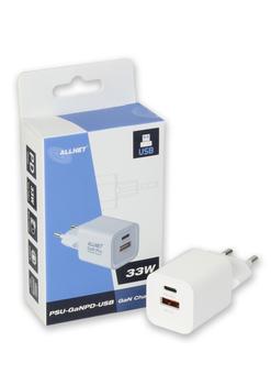 ALLNET Replacement Power Supply QC USB-C PD GaN Power Supply 33 Watt 1x USB Type-A QC, 1x USB Type-C**EU PLUG** (PSU-GaNPD-USB-1A1C-33W)