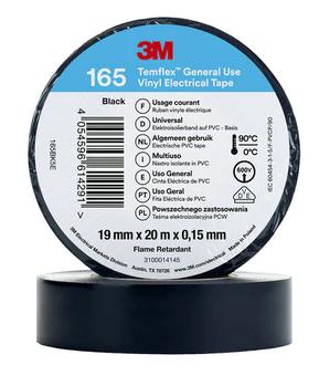 3M Temflex el vinyltape 165, Sort, 19 mm x 20 m, 100 rl/pk (7100184800)