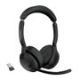 JABRA a Evolve2 55 MS Stereo - Headset - on-ear - Bluetooth - wireless - active noise cancelling - USB-A - black - Zoom Certified, Certified for Microsoft Teams, Cisco Webex Certified, Optimised for UC, Alc