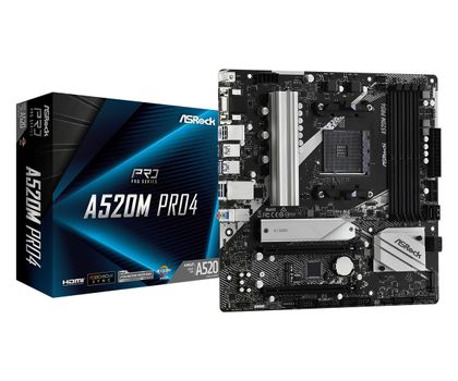 ASROCK A520M PRO4 AM4 4 DDR4 4XSATA ULTRA M.2 8XUSB PORT VGA HDMI 4K CPNT (90-MXBDU0-A0UAYZ)