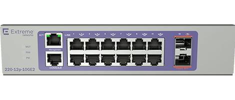 Extreme Networks ExtremeSwitching 220, 12x1GbE RJ45, PoE+ (123W), 2x10GbE SFP+, Fixed PSU, L2, Static Routes, RIP (16561)
