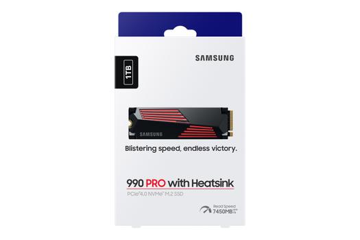 SAMSUNG 990 PRO MZ-V9P1T0GW - SSD - krypterat - 1 TB - inbyggd - M.2 2280 - PCIe 4.0 x4 (NVMe) - 256 bitars AES - TCG Opal Encryption 2.0 - integrerad kylfläns - för Sony PlayStation 5 (MZ-V9P1T0GW)