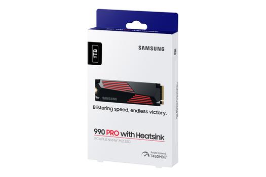 SAMSUNG 990 PRO MZ-V9P1T0GW - SSD - krypterat - 1 TB - inbyggd - M.2 2280 - PCIe 4.0 x4 (NVMe) - 256 bitars AES - TCG Opal Encryption 2.0 - integrerad kylfläns - för Sony PlayStation 5 (MZ-V9P1T0GW)