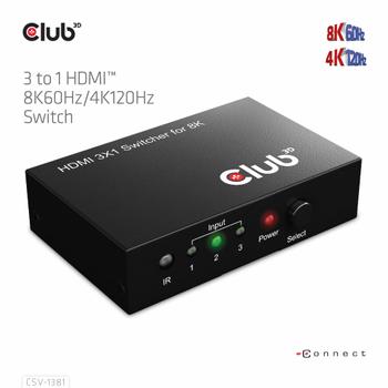 CLUB 3D 3 To 1 HdmiT 8K60Hz/ 4K120Hz (CSV-1381)
