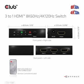 CLUB 3D 3 To 1 HdmiT 8K60Hz/ 4K120Hz  (CSV-1381)