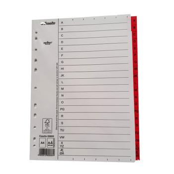 ESSELTE Register A4 A-Å karton Hvid m/røde faner (69866)