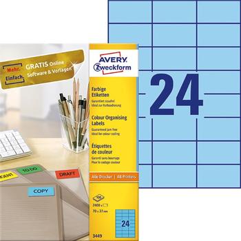 * Avery etiket 3449 Pk/2400 blå 70x37 mm (3449)