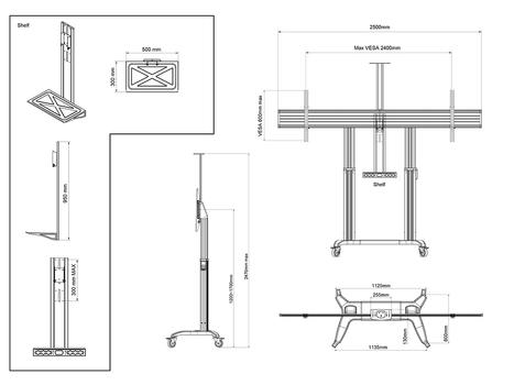 MULTIBRACKETS M - Vagn - motoriserad - för LCD-skärm/ pekskärm - golvstativ,  brett, VESA - aluminium - svart - skärmstorlek: 65"-110" - monteringsgränssnitt: up to 2400 x 600 mm (7350105215056)