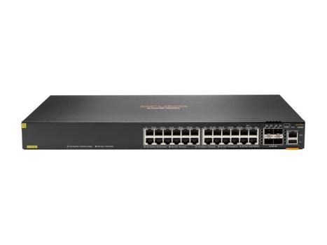 Hewlett Packard Enterprise HPE Aruba 6300F - Switch - L3 - managed - 24 x 10/ 100/ 1000 (PoE+) + 4 x 50 Gigabit Ethernet SFP56 - Luftstrom von vorne nach hinten - an Rack montierbar - PoE+ - TAA-konform (JL666A#ABB)