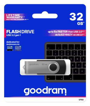 GOODRAM UTS3, 32 GB, USB 3.0 (3.1 Gen 1), Type-A, 60 MB/s, Svirvel, Sort (UTS3-0320K0R11)