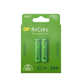 GP ReCyko Rechargeable Battery, Size AA, 2100 mAh, 2-pack (201211)