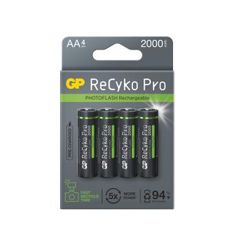 GP ReCyko Pro Rechargeable Battery, Photoflash,  Size AA, 2000 mAh, 4-pack (201222)