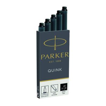 PARKER Quink Ink Refill Cartridge for Fountain Pens Black (Pack 5) - 1950382 (1950382)