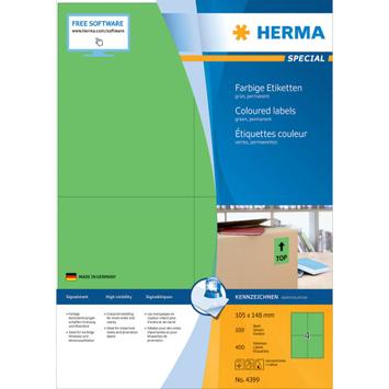 Herma Special - Papir - matt - permanent selv-adhesiv - grønn - A6 (105 x 148 mm) 400 etikett(er) (100 ark x 4) merkelapper (4399)
