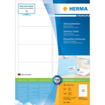 HERMA Adressetiketten A4 weiß 96x50,8 mm Papier 1000 St. (4667)
