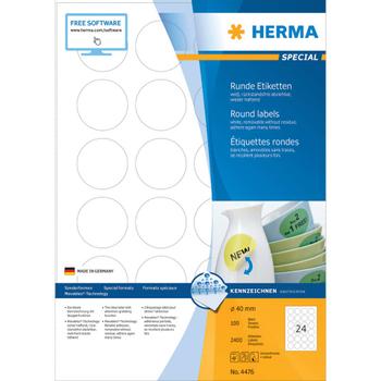 HERMA Etiketten A4 weiß 40 mm rund ablösb. Papier 2400 St. (4476)