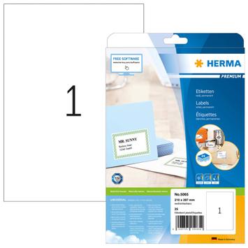 Herma Premium - Papir - matt - permanent selv-adhesiv - hvit - A4 (210 x 297 mm) 25 etikett(er) laminerte etiketter (5065)