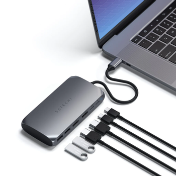 SATECHI USB-C M1 Multimedia Adapter (grå) 1xUSB-C PD85W, 2xUSB-A, 1xUSB-C, 2xHDMI (ST-UCM1HM)